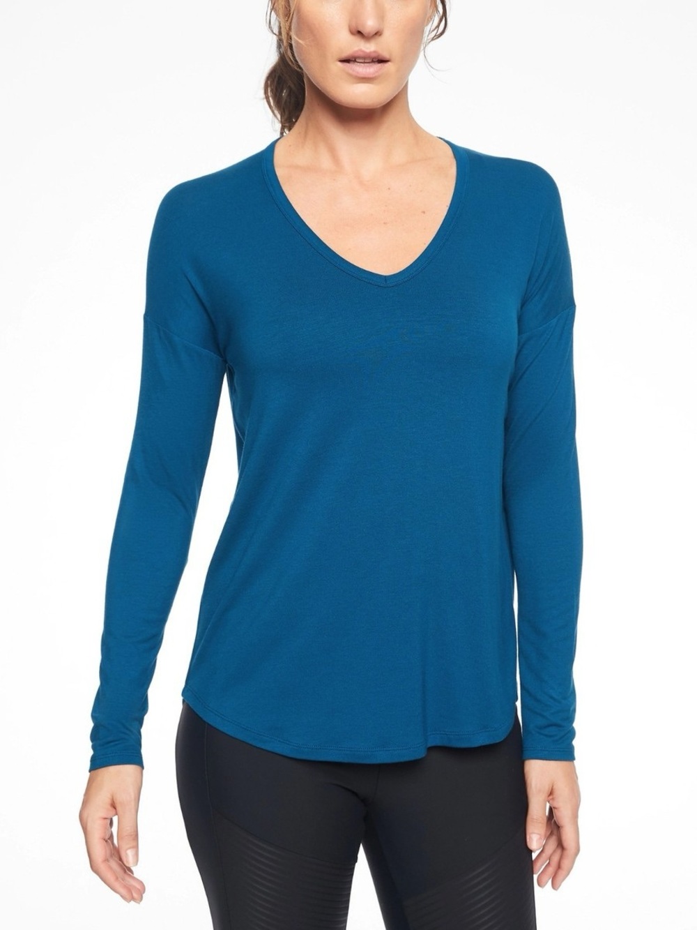 Athleta Cloudlight Teal Oversized Long Sleeve V-Neck Modal Blend Tee Size XL